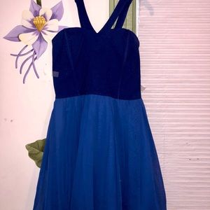 Blue Crepe Fit and Flare Dress
